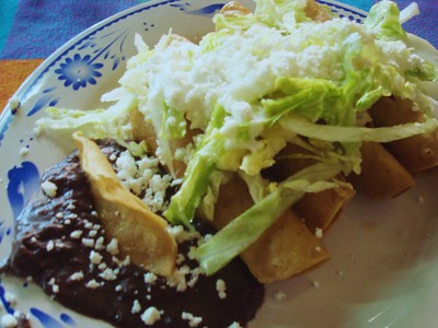 tacos dorados with beans