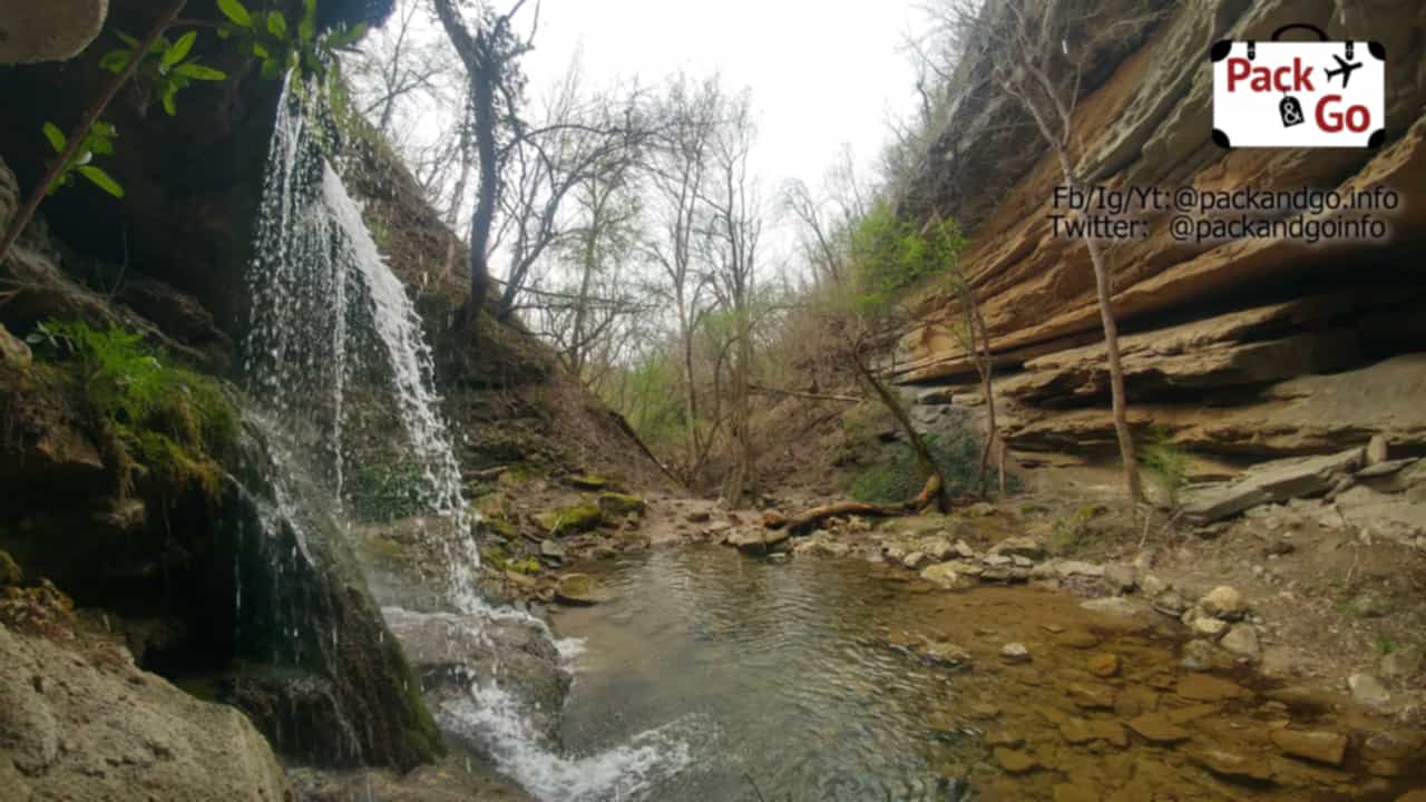 The view of Zlaten Waterfall, from behind the water