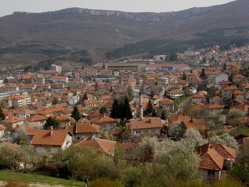 Belogradchik town, photo from above showing multiple houses