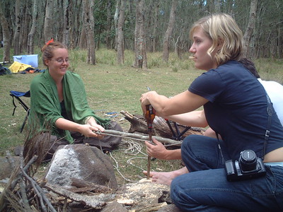 Girls making fire
