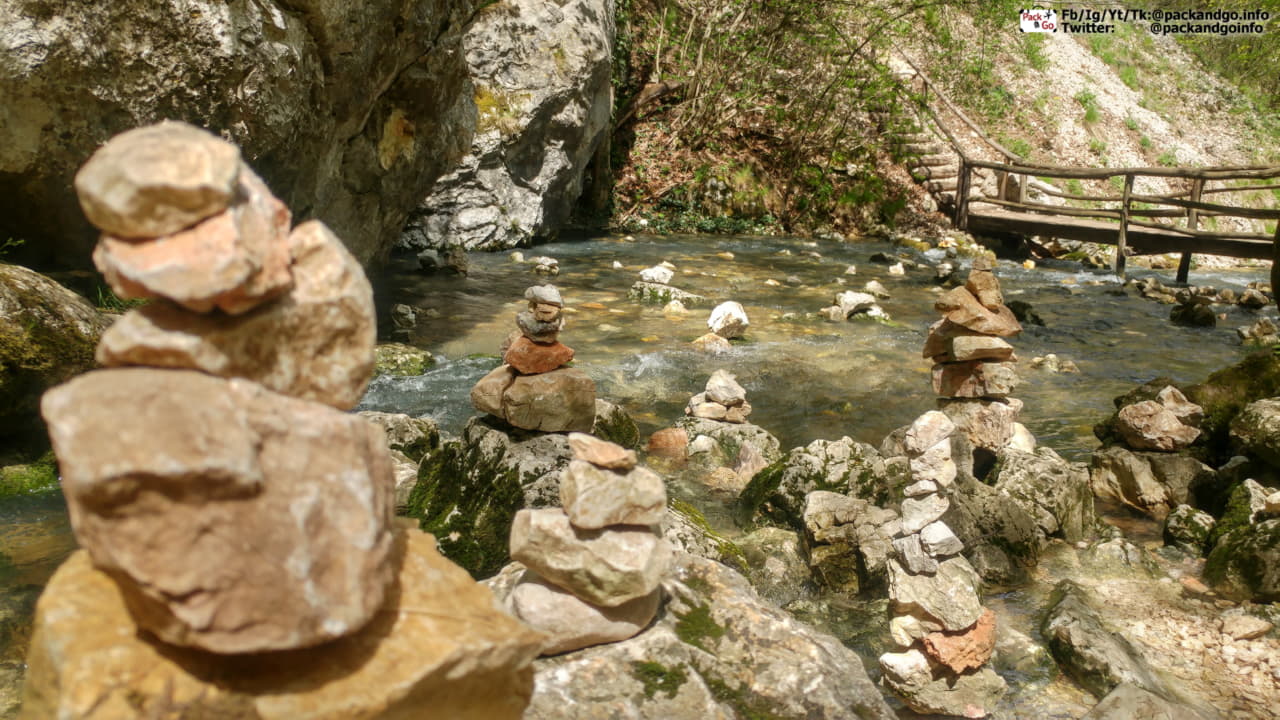 Rock piles near a river in Romania