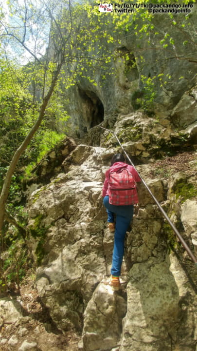 climbing on rocks near the Bigar cave, Romania
