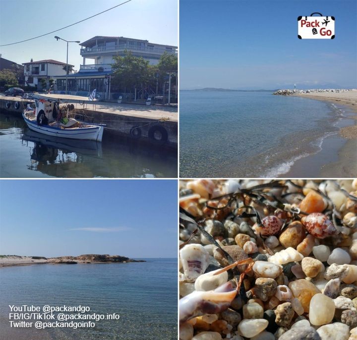 Collage of images of the beach at the Fanari's port, Greece
