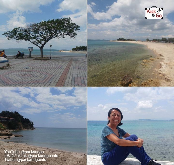 Collage of 4 images central beach Fanari, Greece