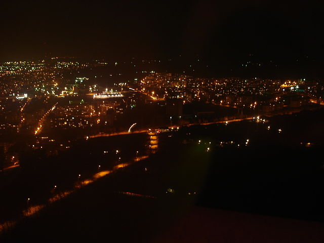 A night view of Ruse from its TV and Radio Broadcasting Tower