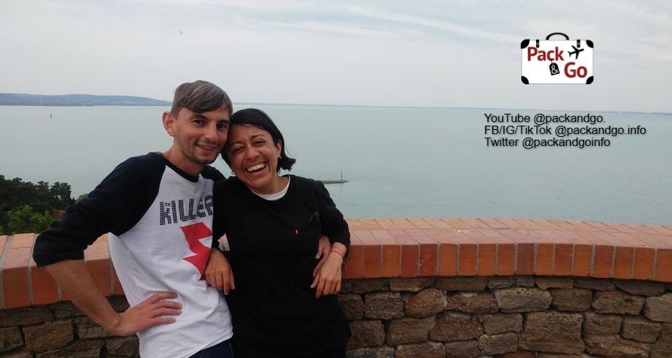 Couple enjoying Balaton's view from Tihany, Hungary.