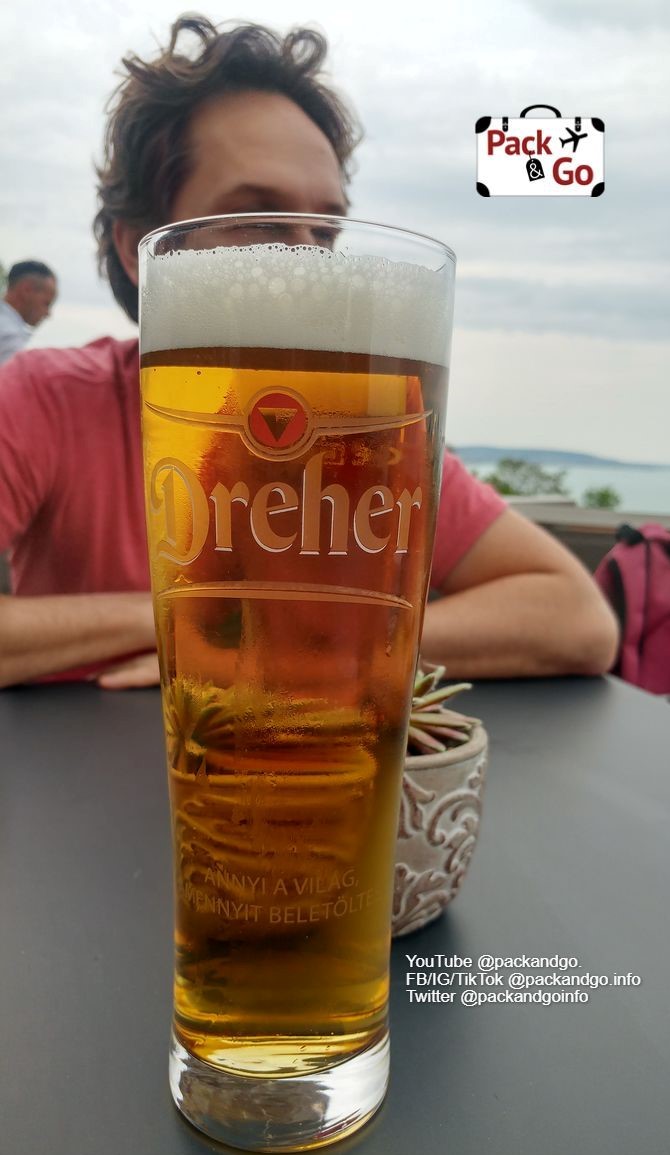 Man enjoying a beer in Tihany, Hungary