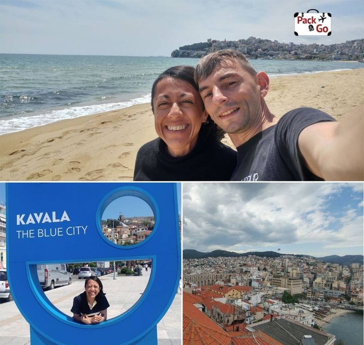 Collage of 3 views of Kavala, Greece