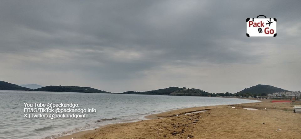 View from the beach of Anaktoroupolis Castle, Nea Peramos, Greece