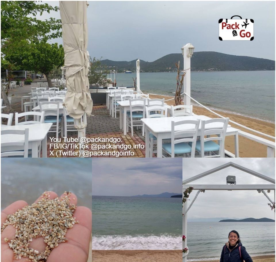 4 grids collage with views of Nea Peramos, Greece.