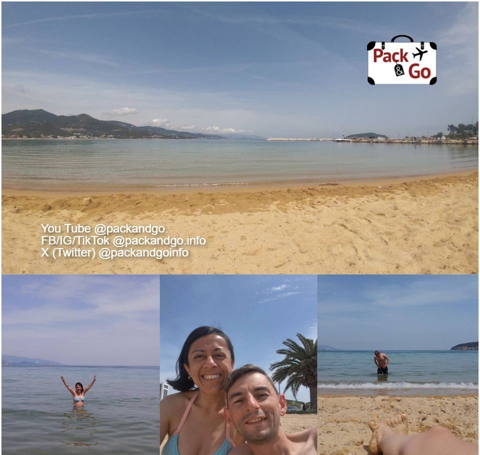 4 grids collage with views of Nea Iraklitsa's beaches, Greece