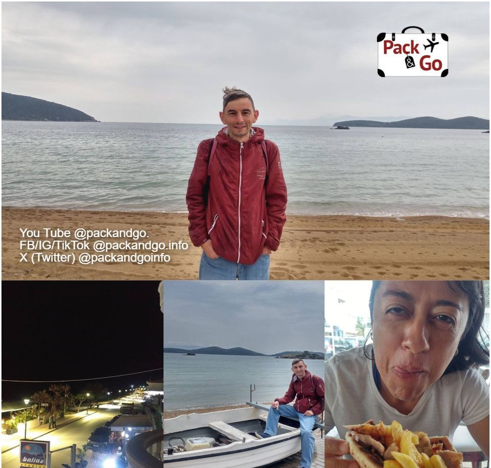 4 grids collage with views of Nea Peramos, Greece.