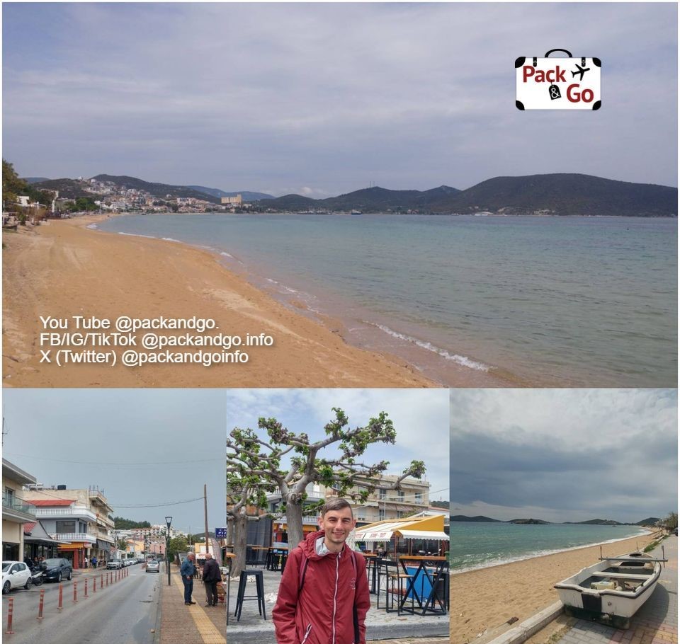 4 grids collage with views of Nea Peramos, Greece.